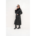 Vinci The Raven Long Shearling Black Leather Women Leather Jacket