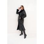 Vinci The Raven Long Shearling Black Leather Women Leather Jacket