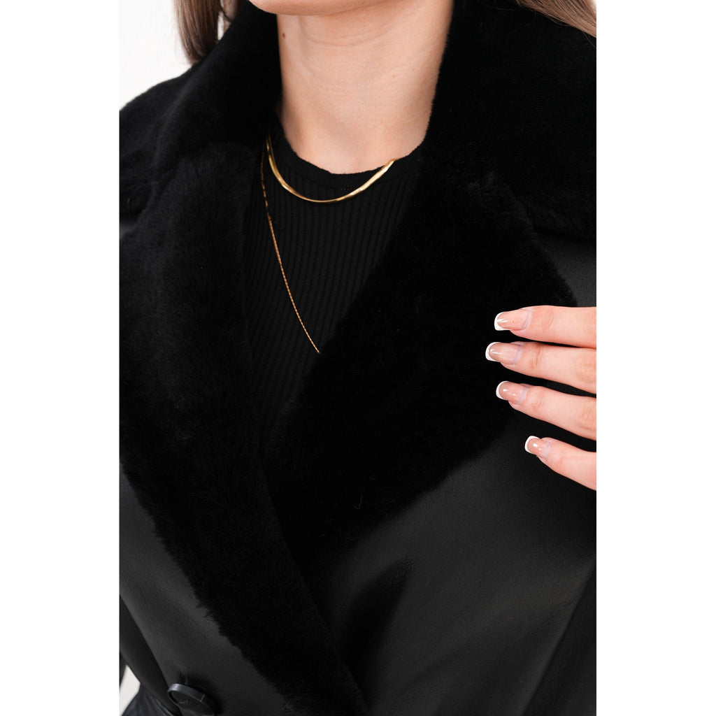 Vinci The Raven Long Shearling Black Leather Women Leather Jacket