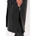 Vinci The Raven Long Shearling Black Leather Women Leather Jacket