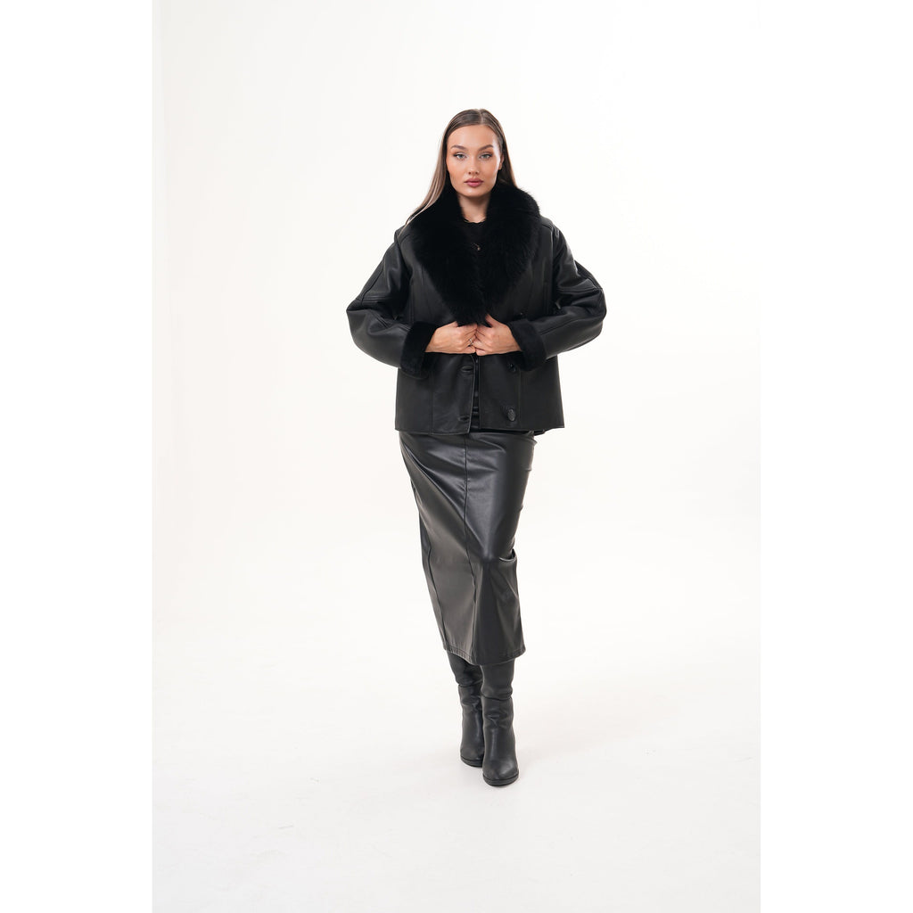 The Estelle Black Shearling Leather Women Jacket