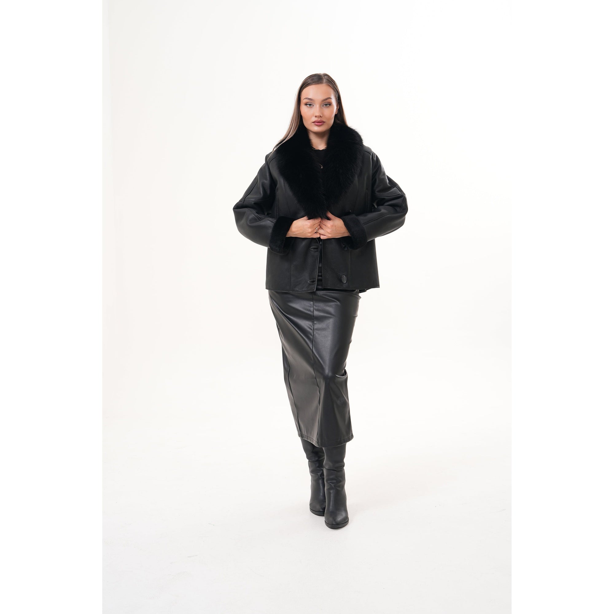The Estelle Black Shearling Leather Women Jacket