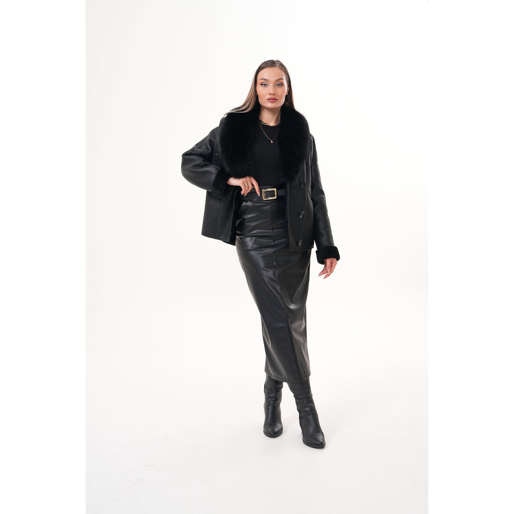 The Estelle Black Shearling Leather Women Jacket