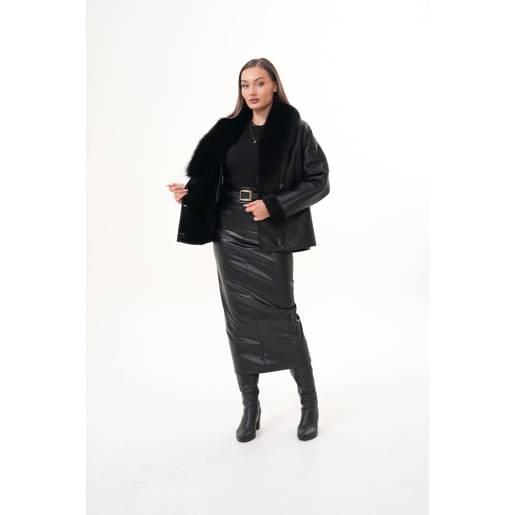 The Estelle Black Shearling Leather Women Jacket