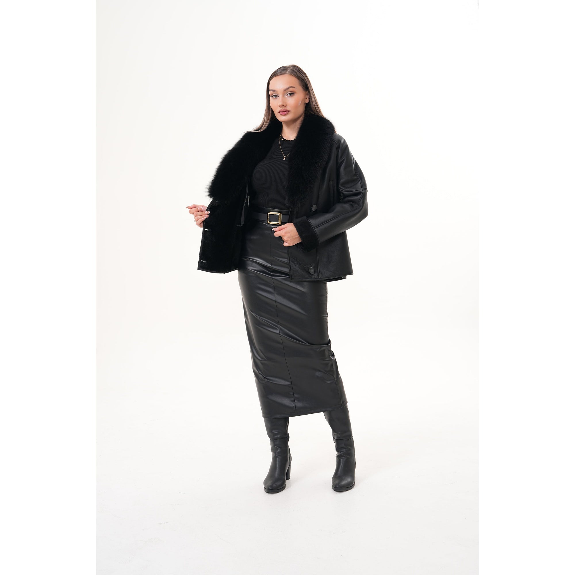 The Estelle Black Shearling Leather Women Jacket