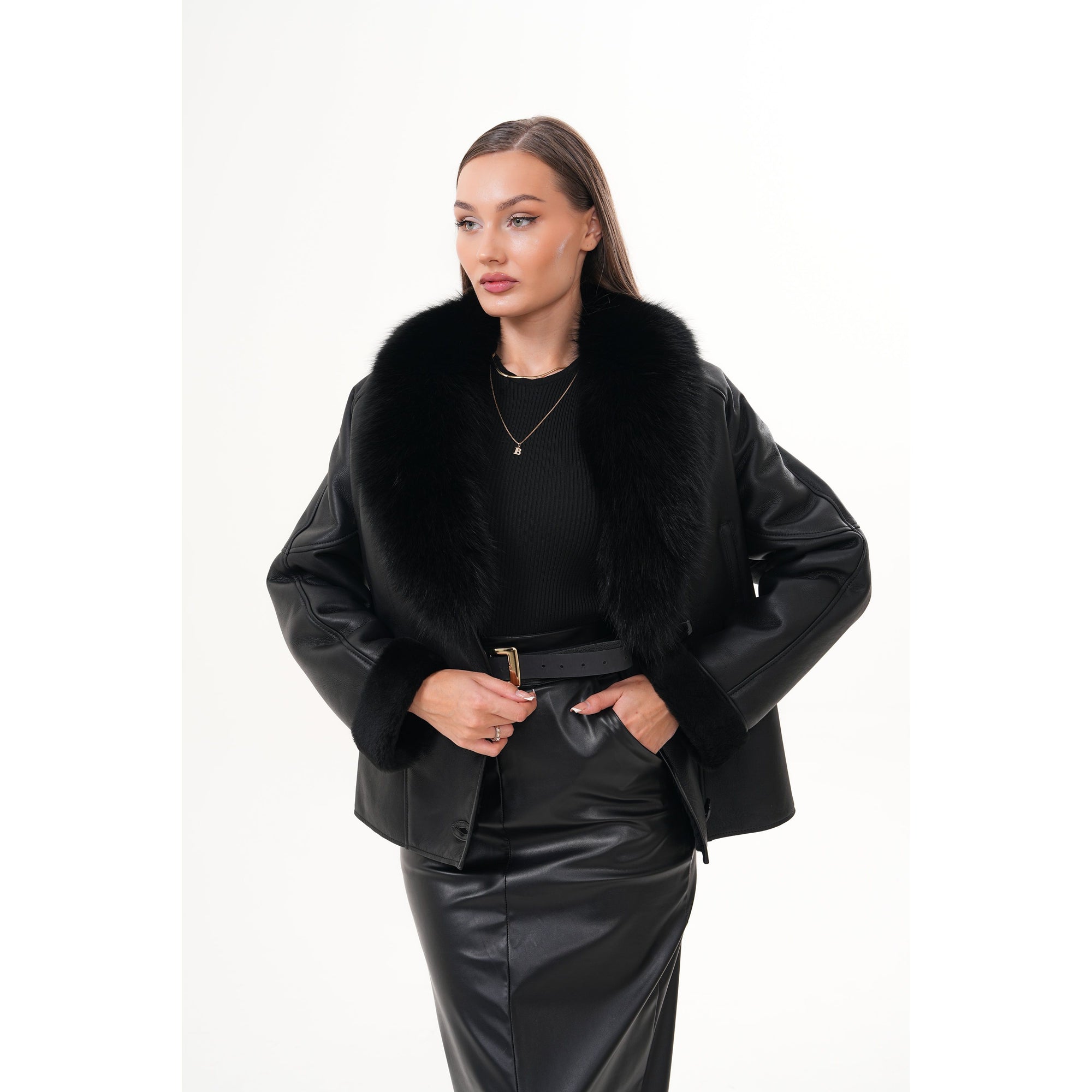 The Estelle Black Shearling Leather Women Jacket