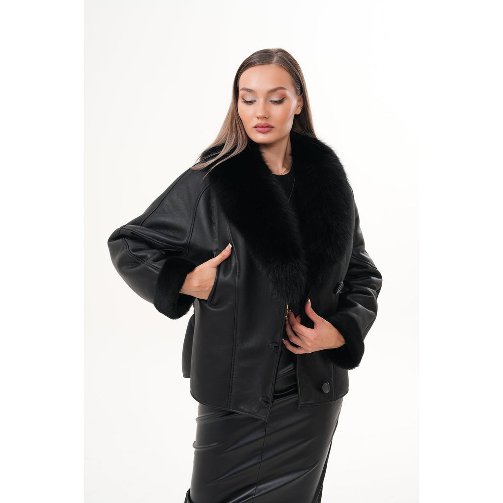 The Estelle Black Shearling Leather Women Jacket