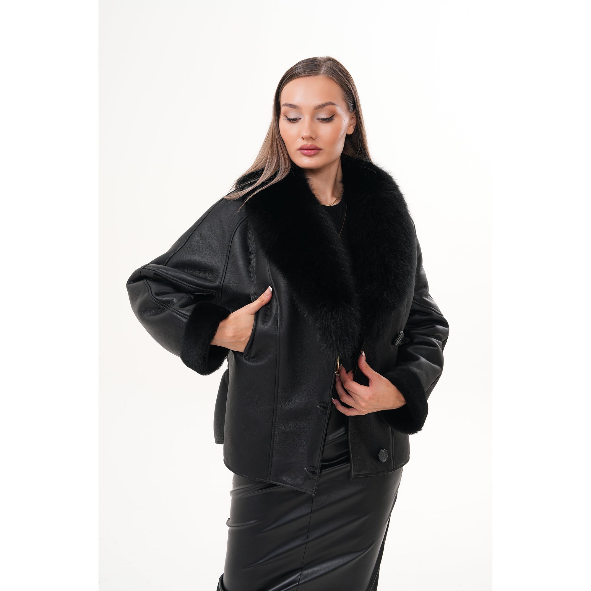 The Estelle Black Shearling Leather Women Jacket