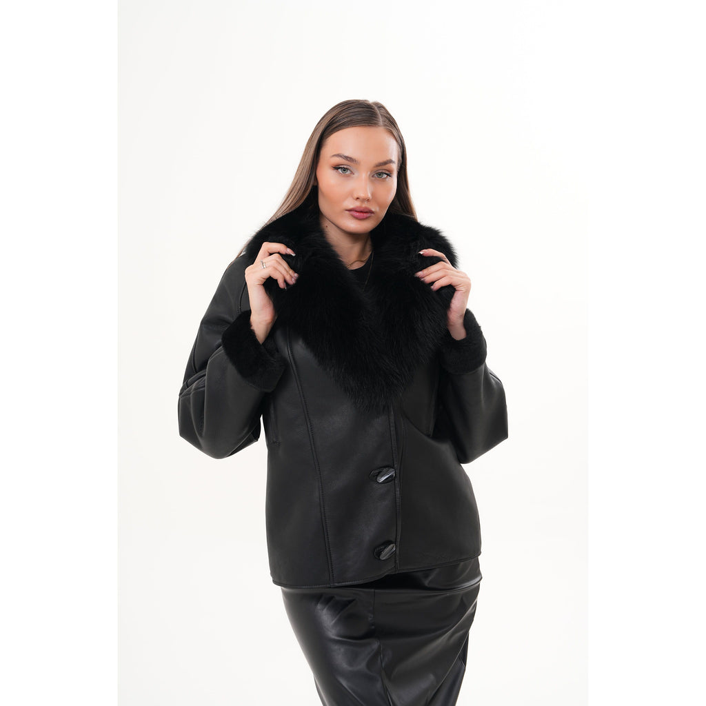 The Estelle Black Shearling Leather Women Jacket