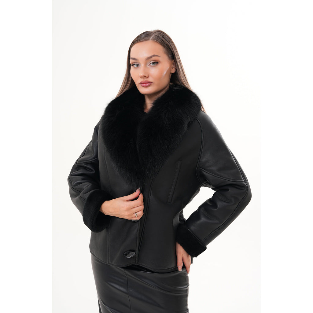 The Estelle Black Shearling Leather Women Jacket