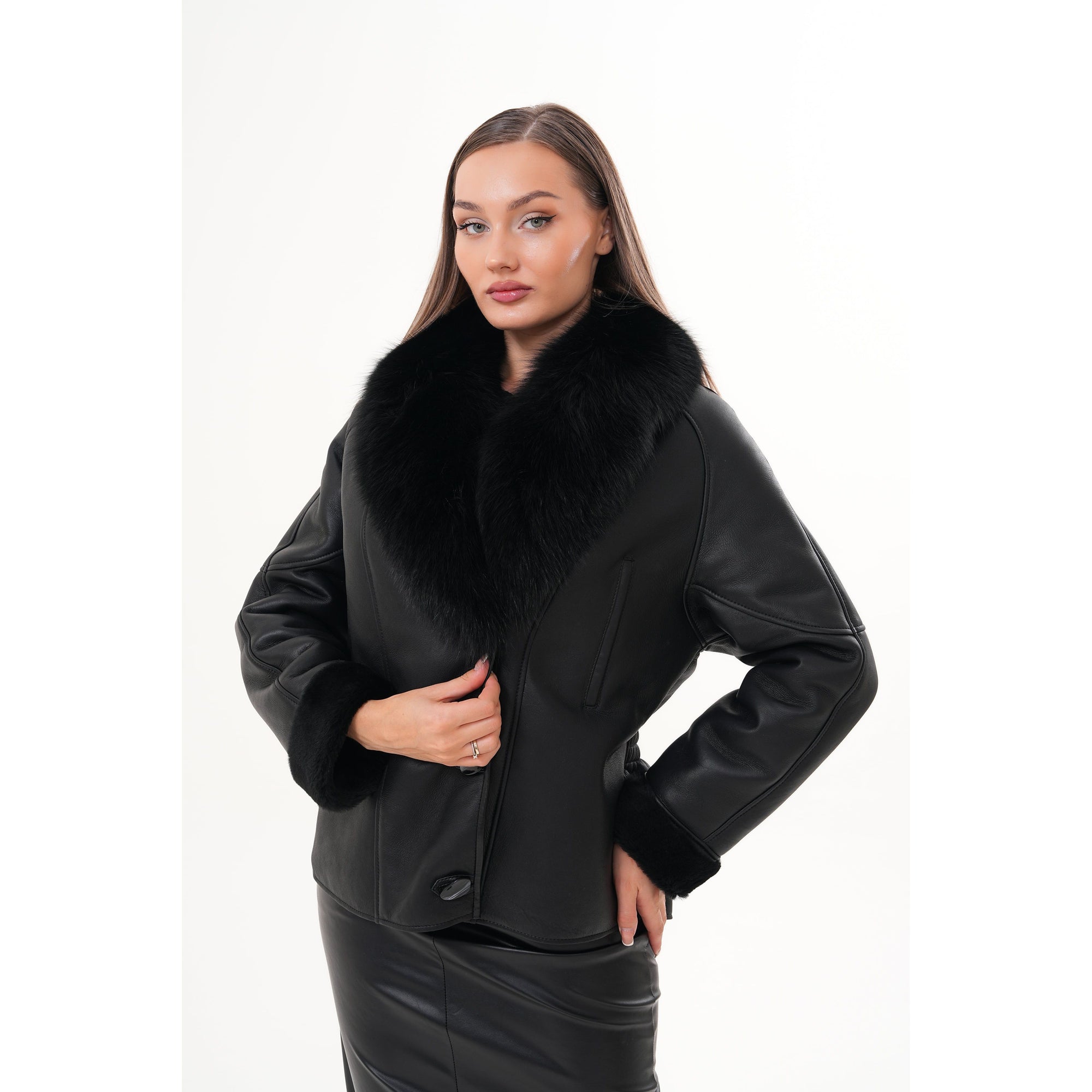The Estelle Black Shearling Leather Women Jacket
