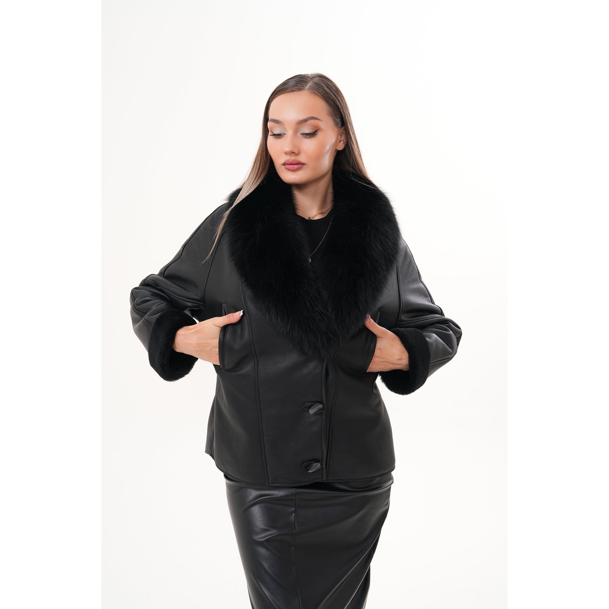 The Estelle Black Shearling Leather Women Jacket