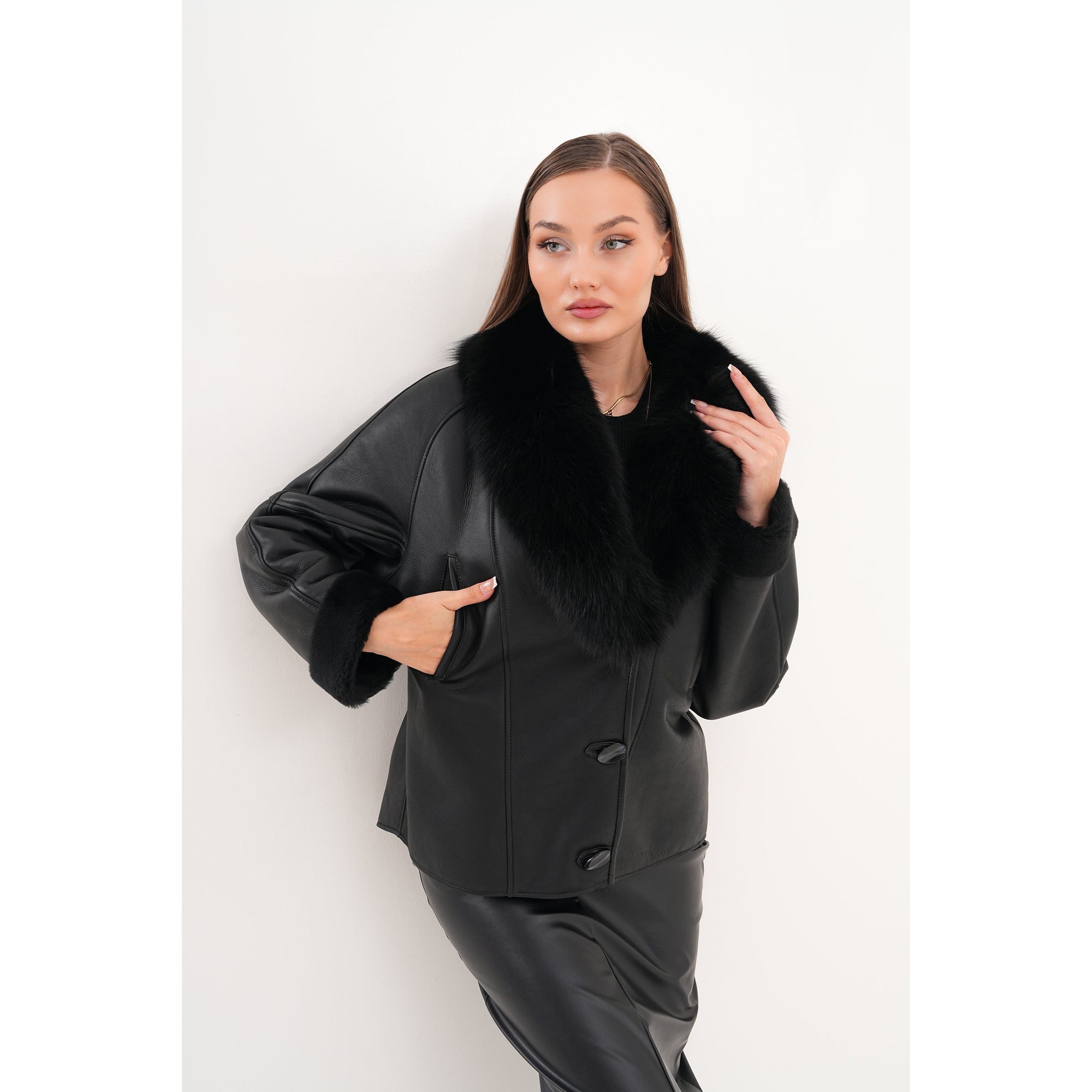 The Estelle Black Shearling Leather Women Jacket