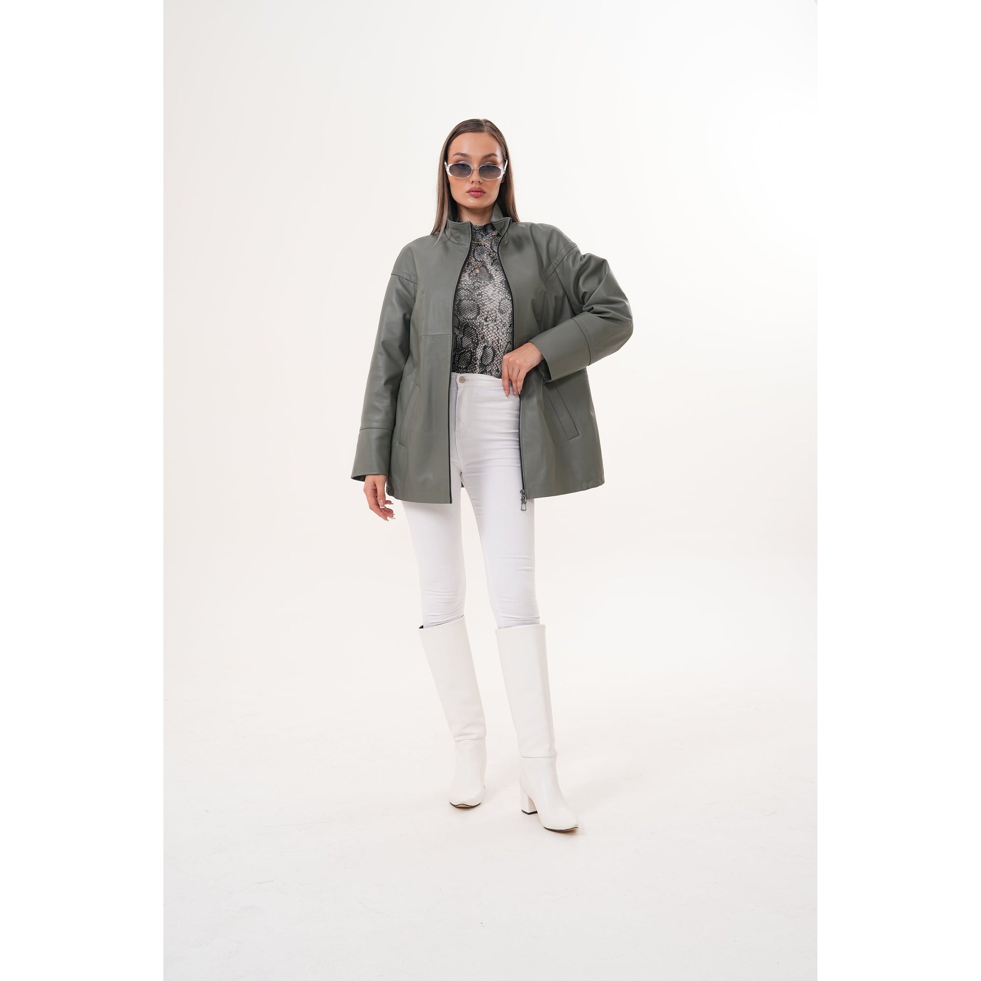 The Sierra Olive Green Leather Women Jacket