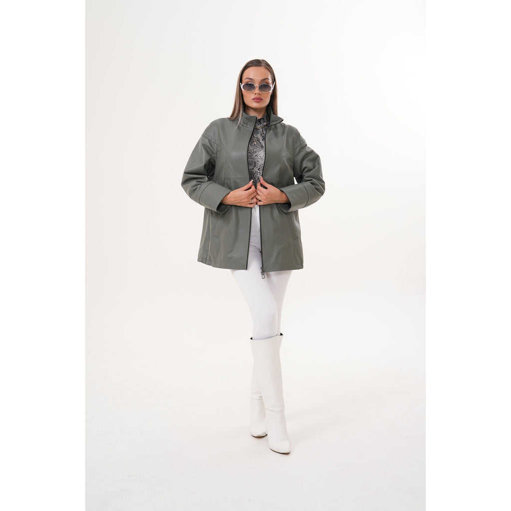 The Sierra Olive Green Leather Women Jacket