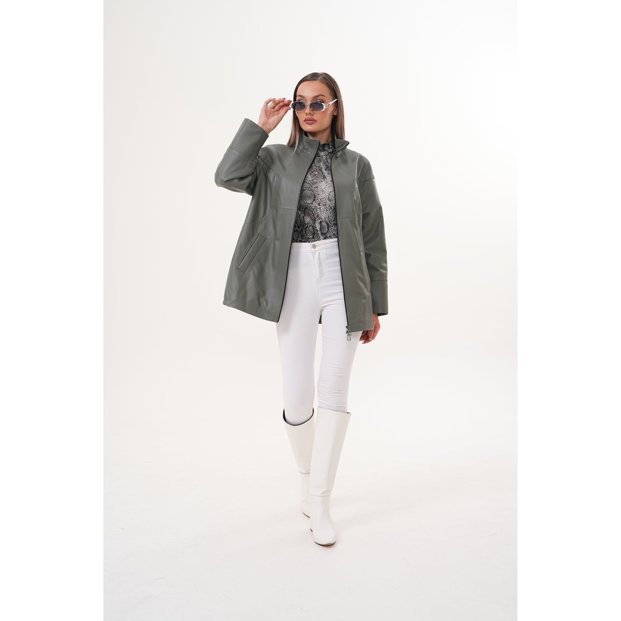 The Sierra Olive Green Leather Women Jacket