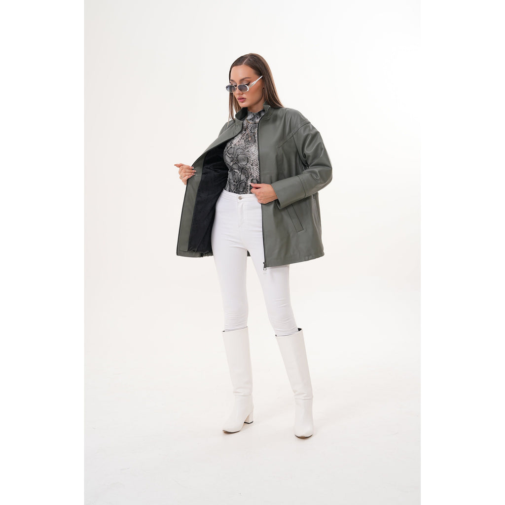 The Sierra Olive Green Leather Women Jacket