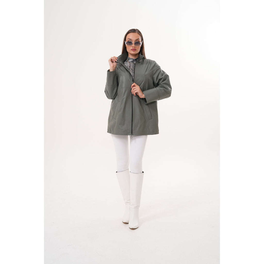 The Sierra Olive Green Leather Women Jacket