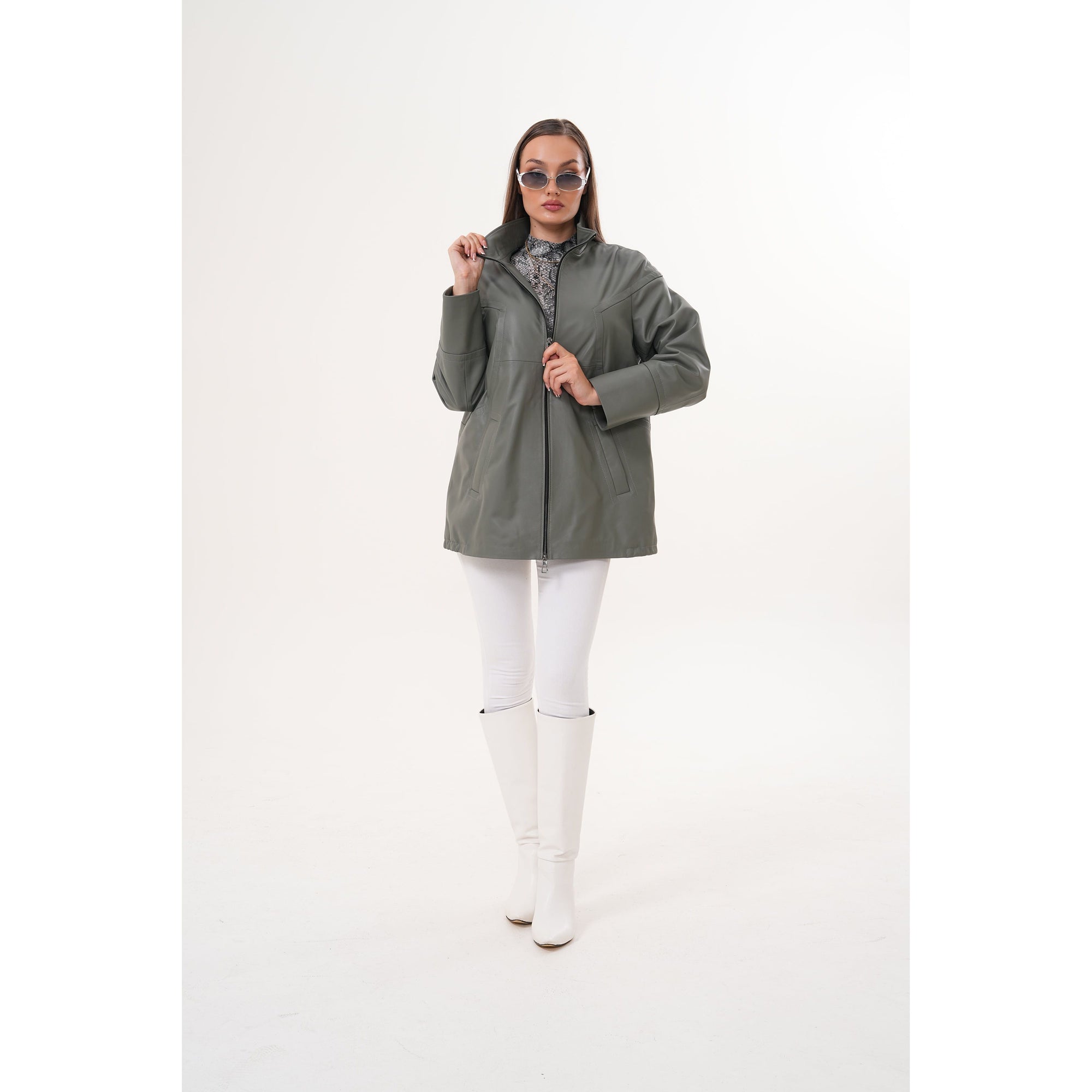 The Sierra Olive Green Leather Women Jacket