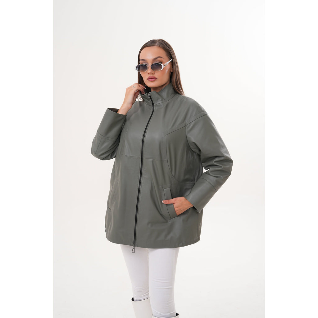 The Sierra Olive Green Leather Women Jacket