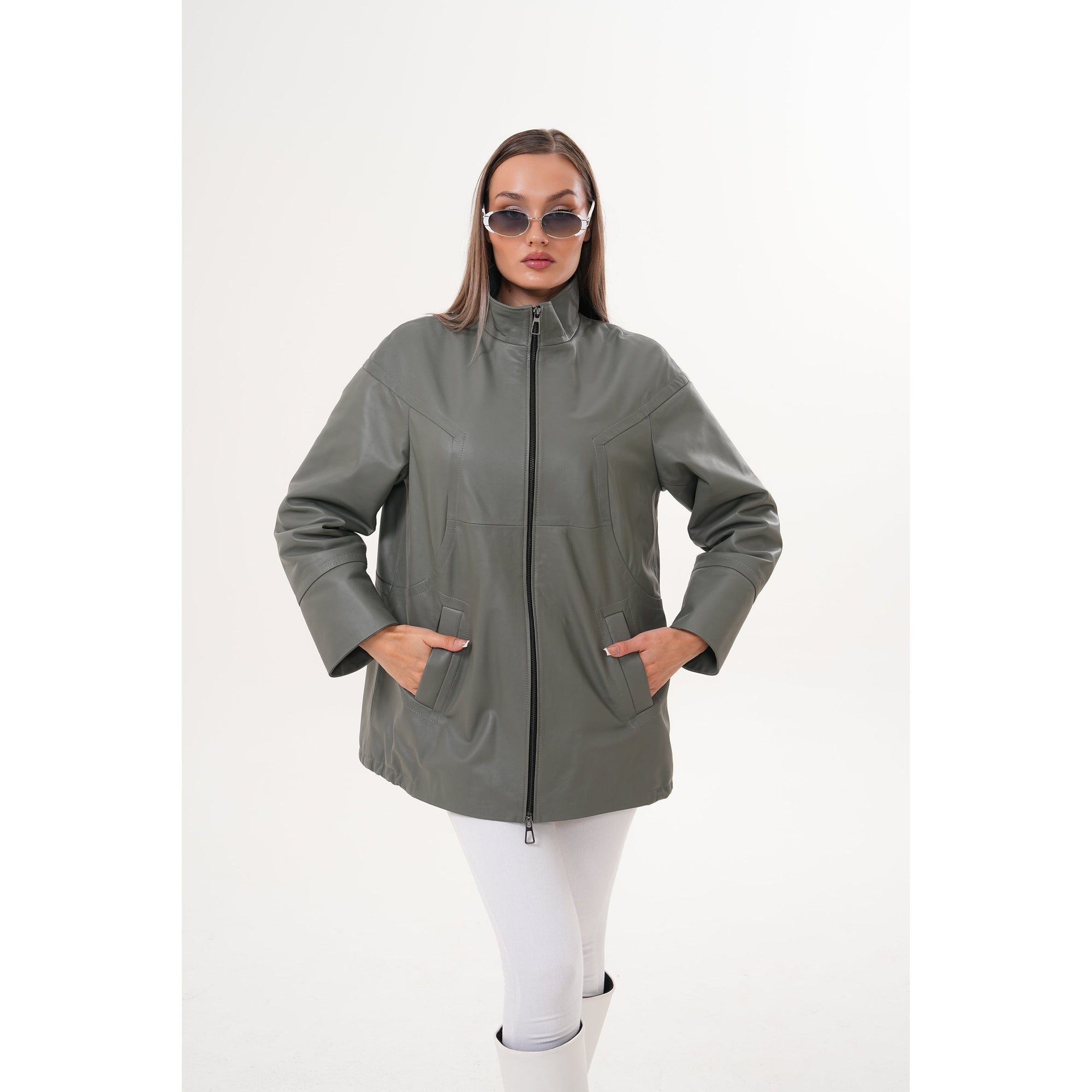The Sierra Olive Green Leather Women Jacket