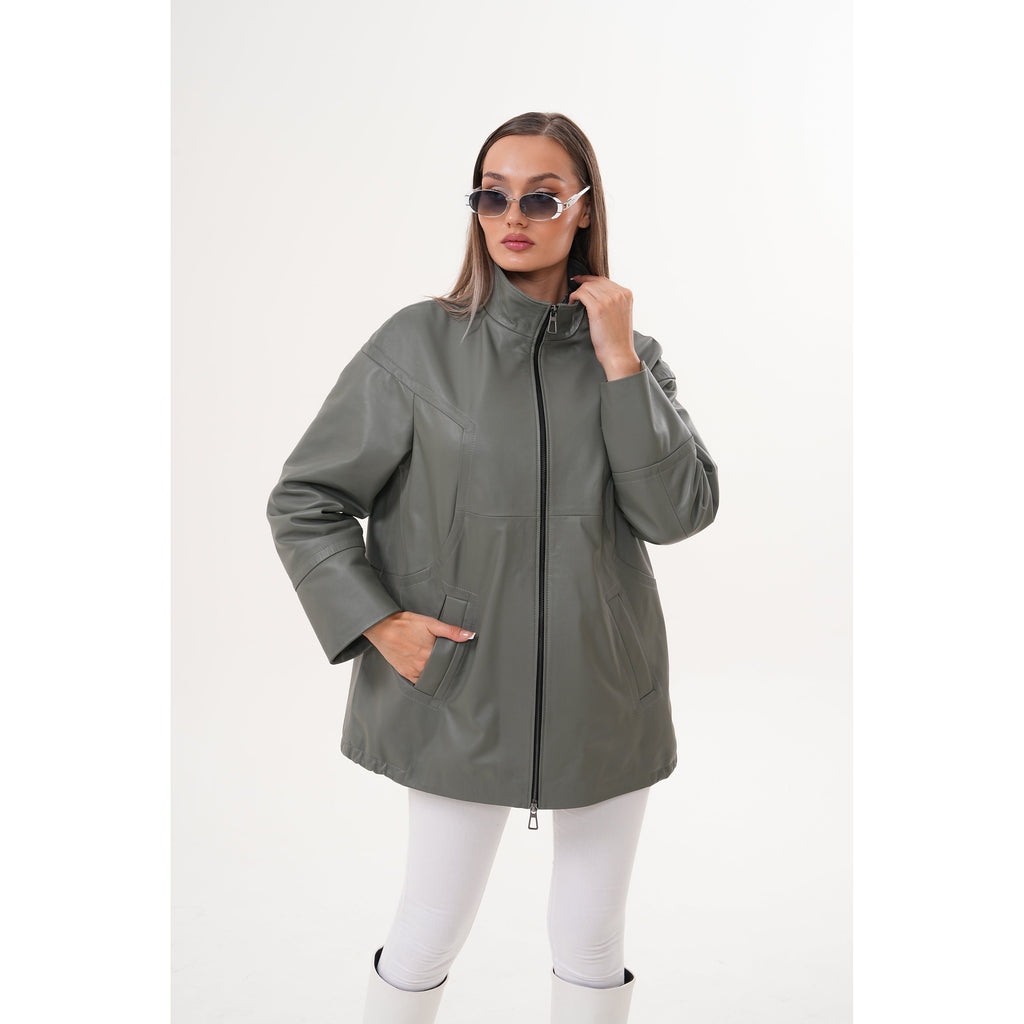 The Sierra Olive Green Leather Women Jacket