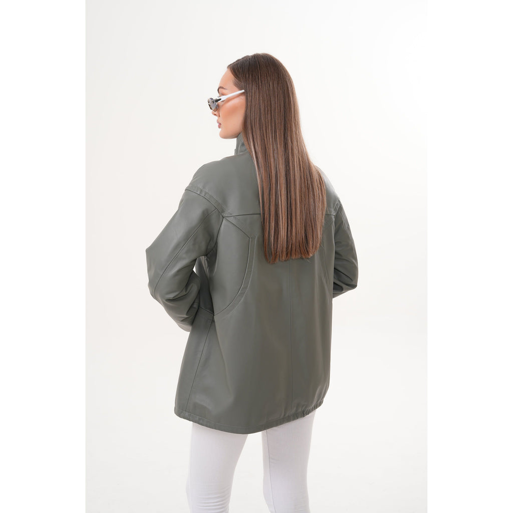 The Sierra Olive Green Leather Women Jacket