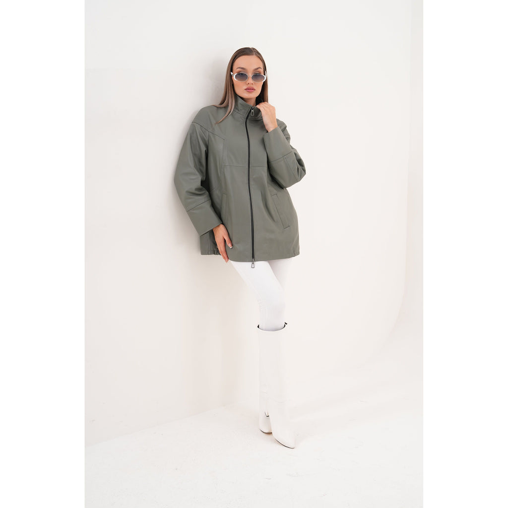 The Sierra Olive Green Leather Women Jacket
