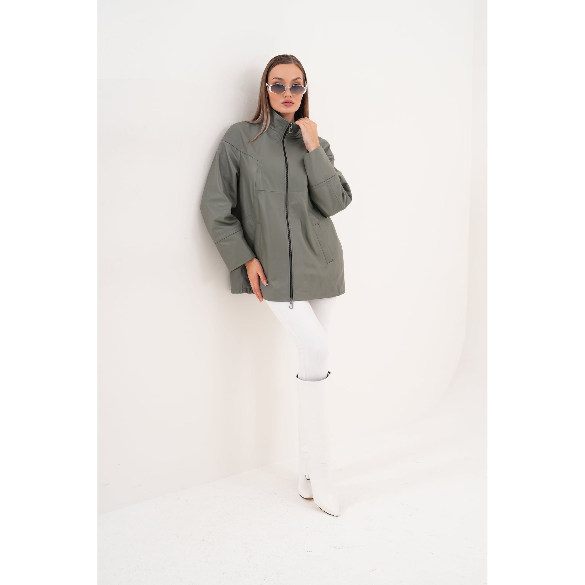The Sierra Olive Green Leather Women Jacket