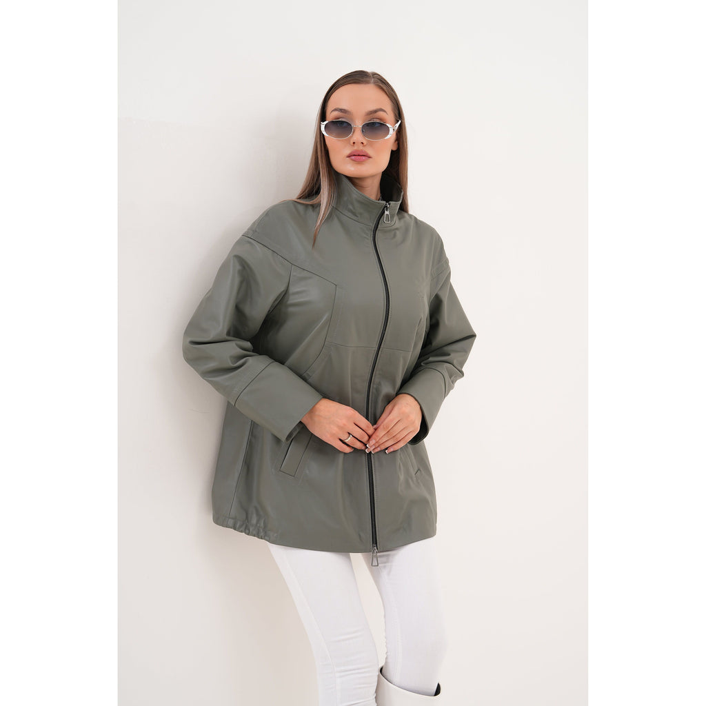 The Sierra Olive Green Leather Women Jacket