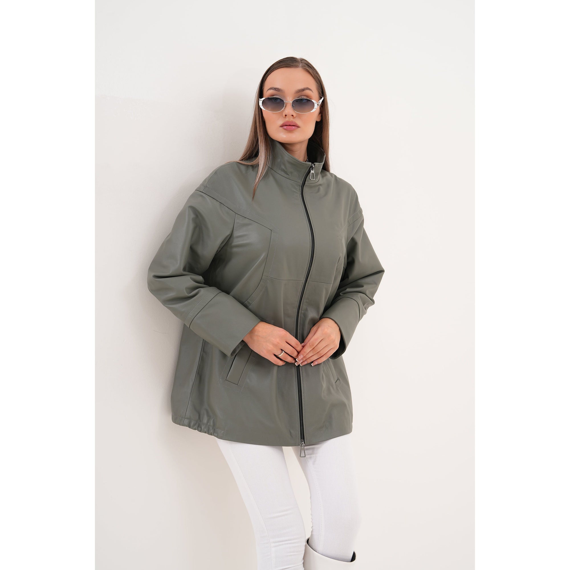 The Sierra Olive Green Leather Women Jacket