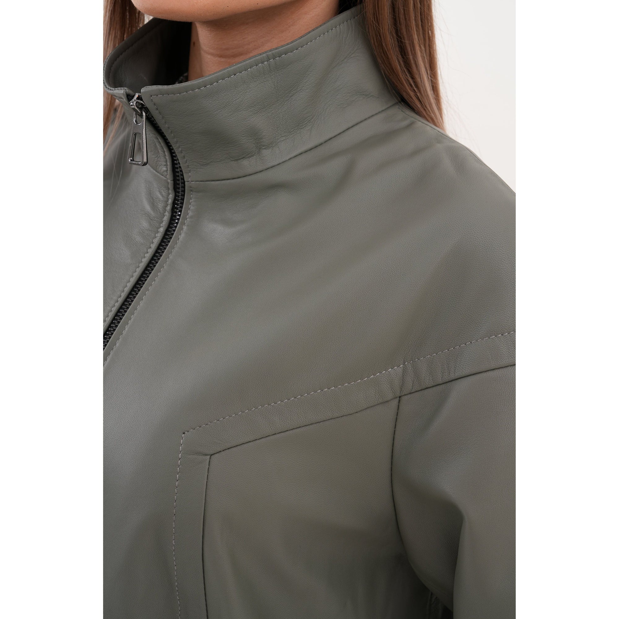 The Sierra Olive Green Leather Women Jacket