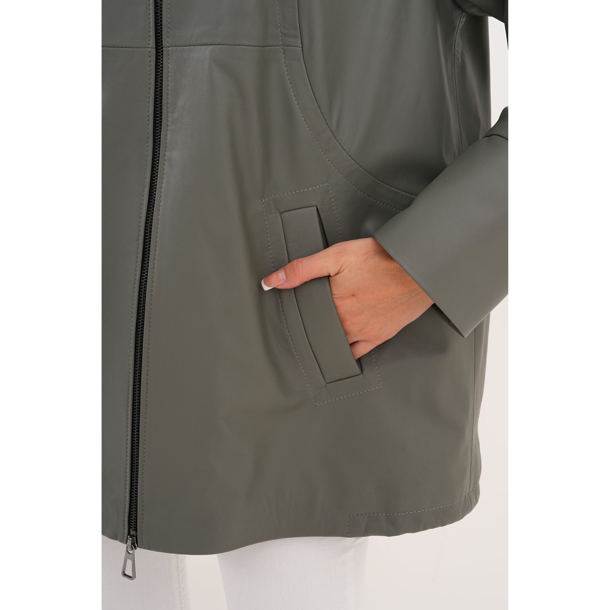 The Sierra Olive Green Leather Women Jacket