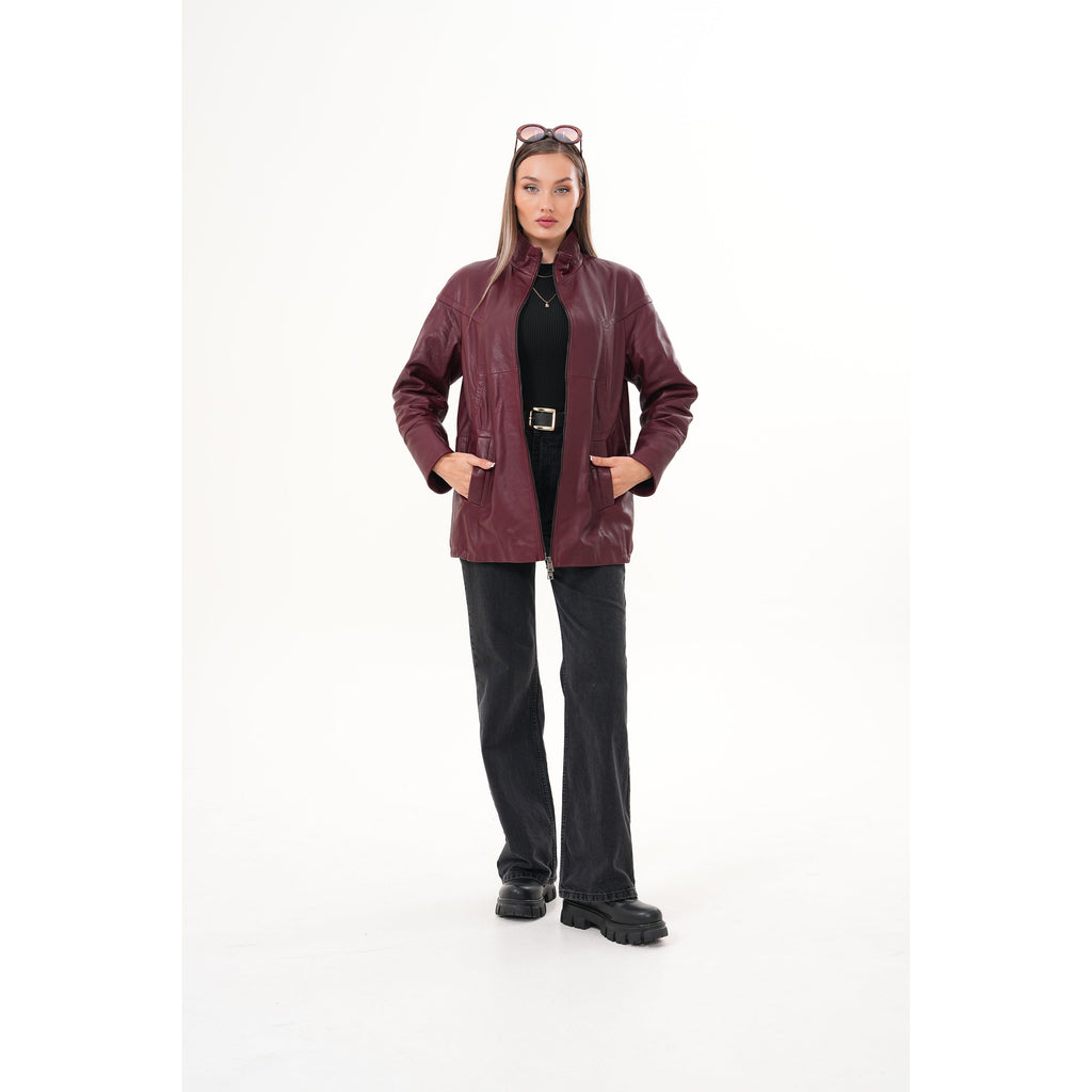 The Sierra Burgundy Leather Women Jacket