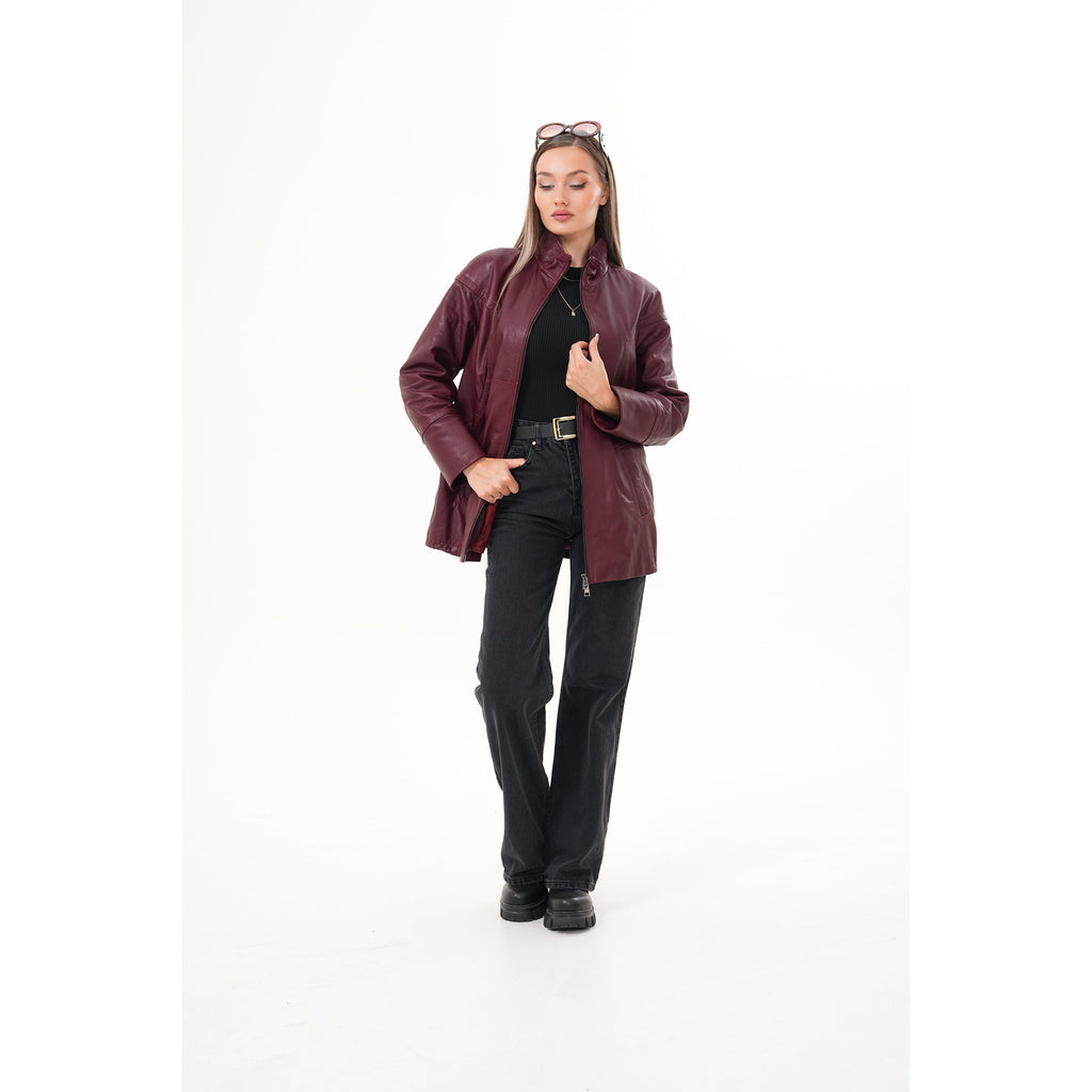 The Sierra Burgundy Leather Women Jacket