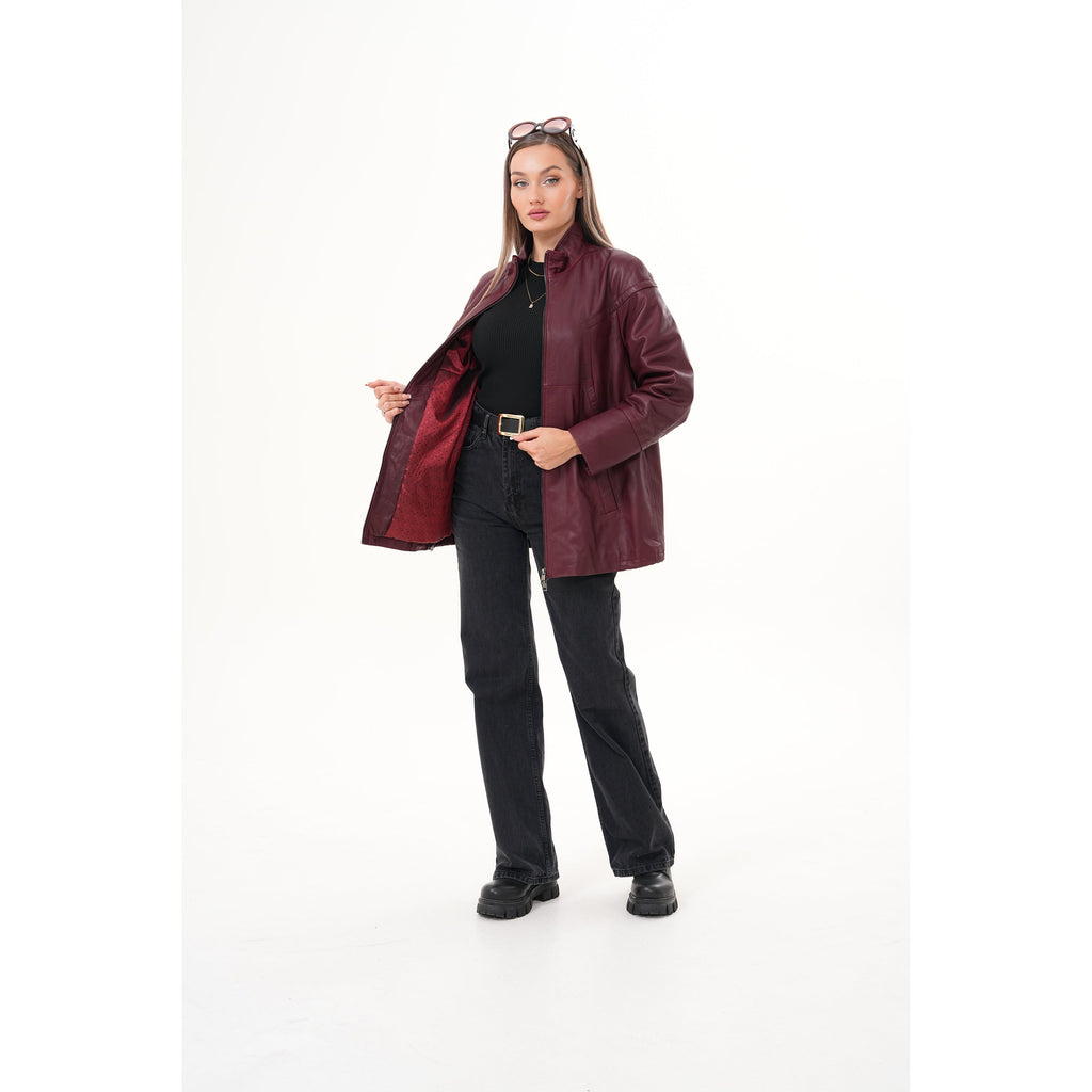 The Sierra Burgundy Leather Women Jacket