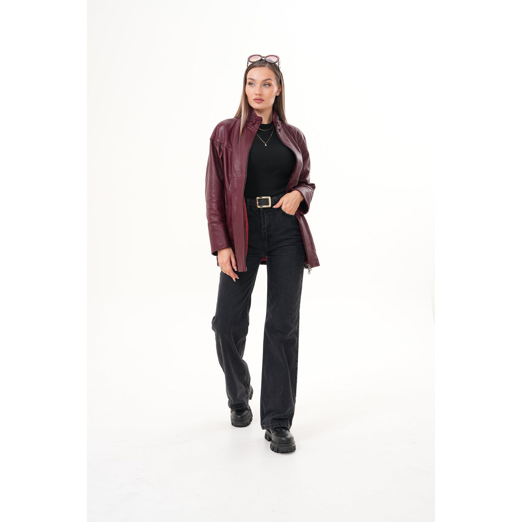 The Sierra Burgundy Leather Women Jacket