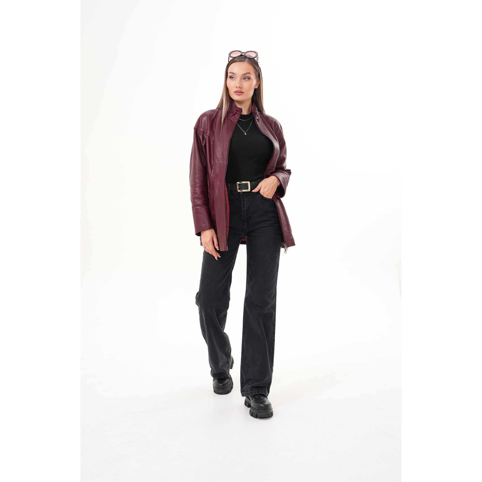 The Sierra Burgundy Leather Women Jacket