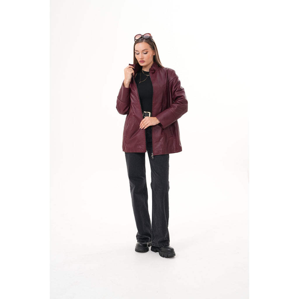 The Sierra Burgundy Leather Women Jacket