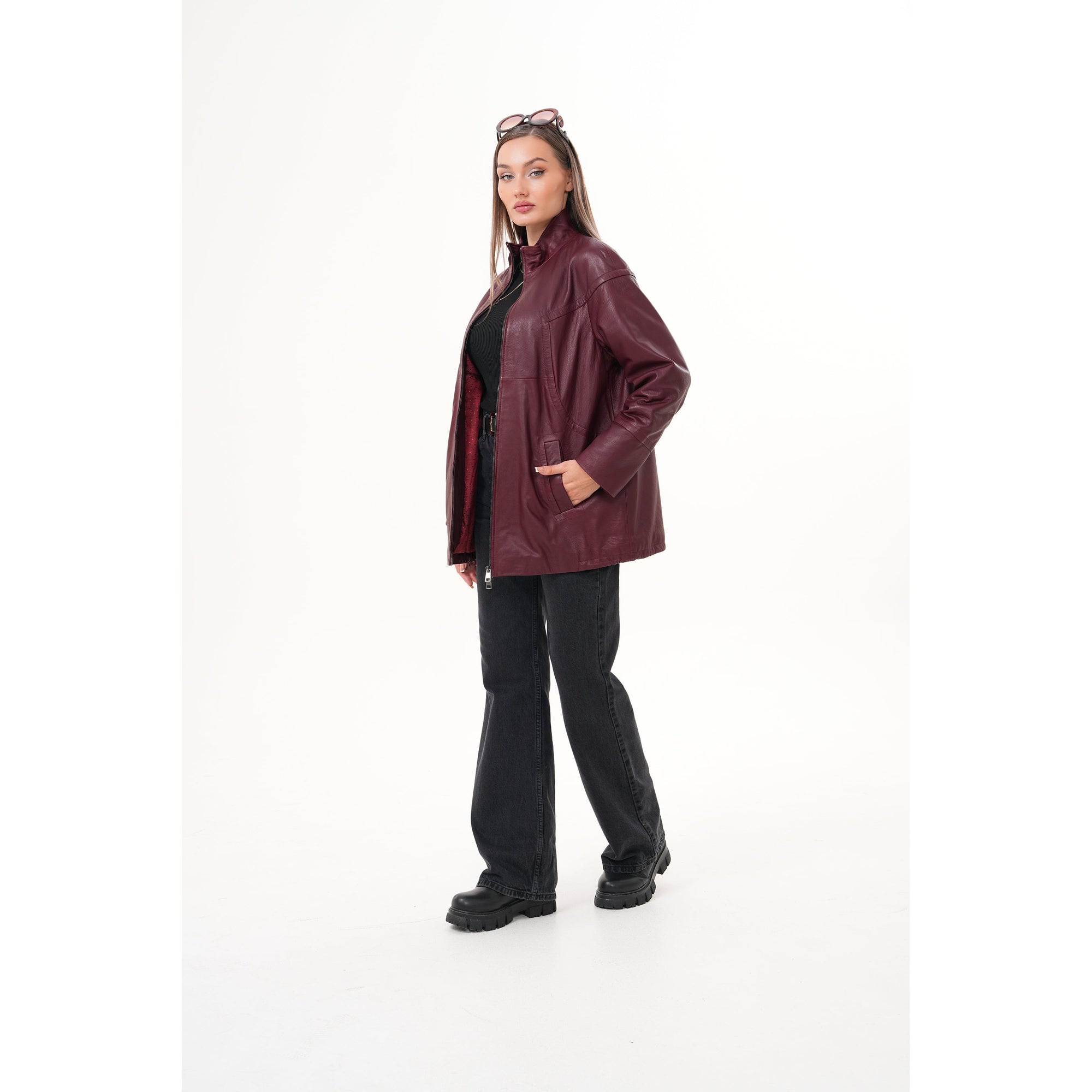 The Sierra Burgundy Leather Women Jacket