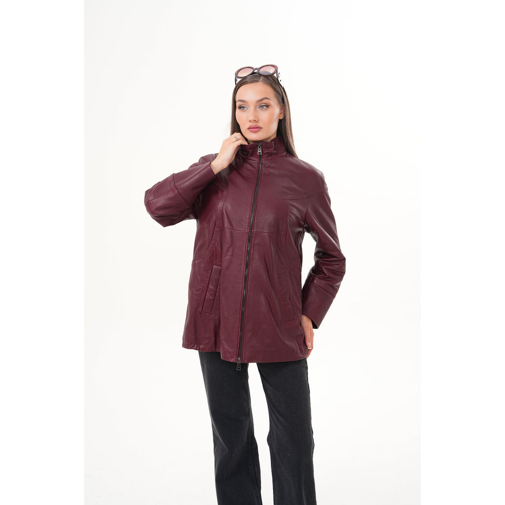 The Sierra Burgundy Leather Women Jacket