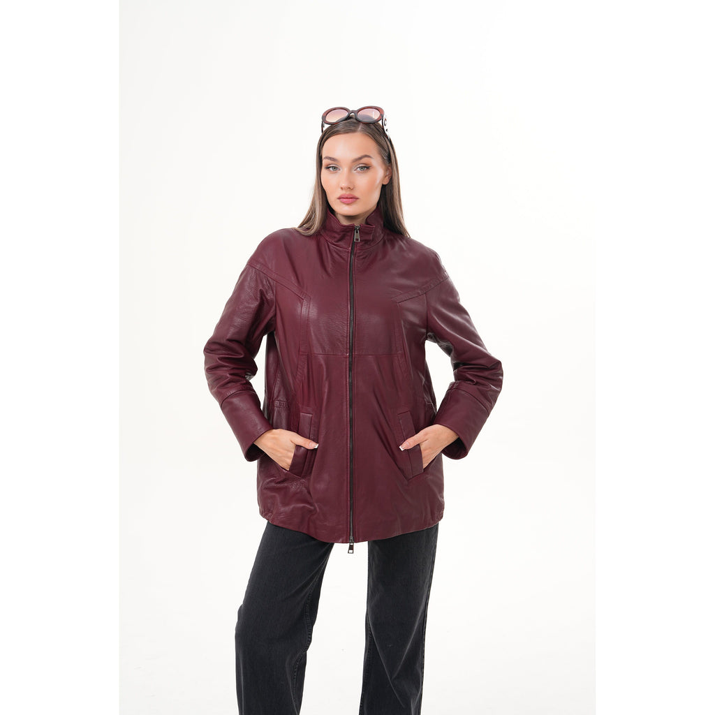 The Sierra Burgundy Leather Women Jacket
