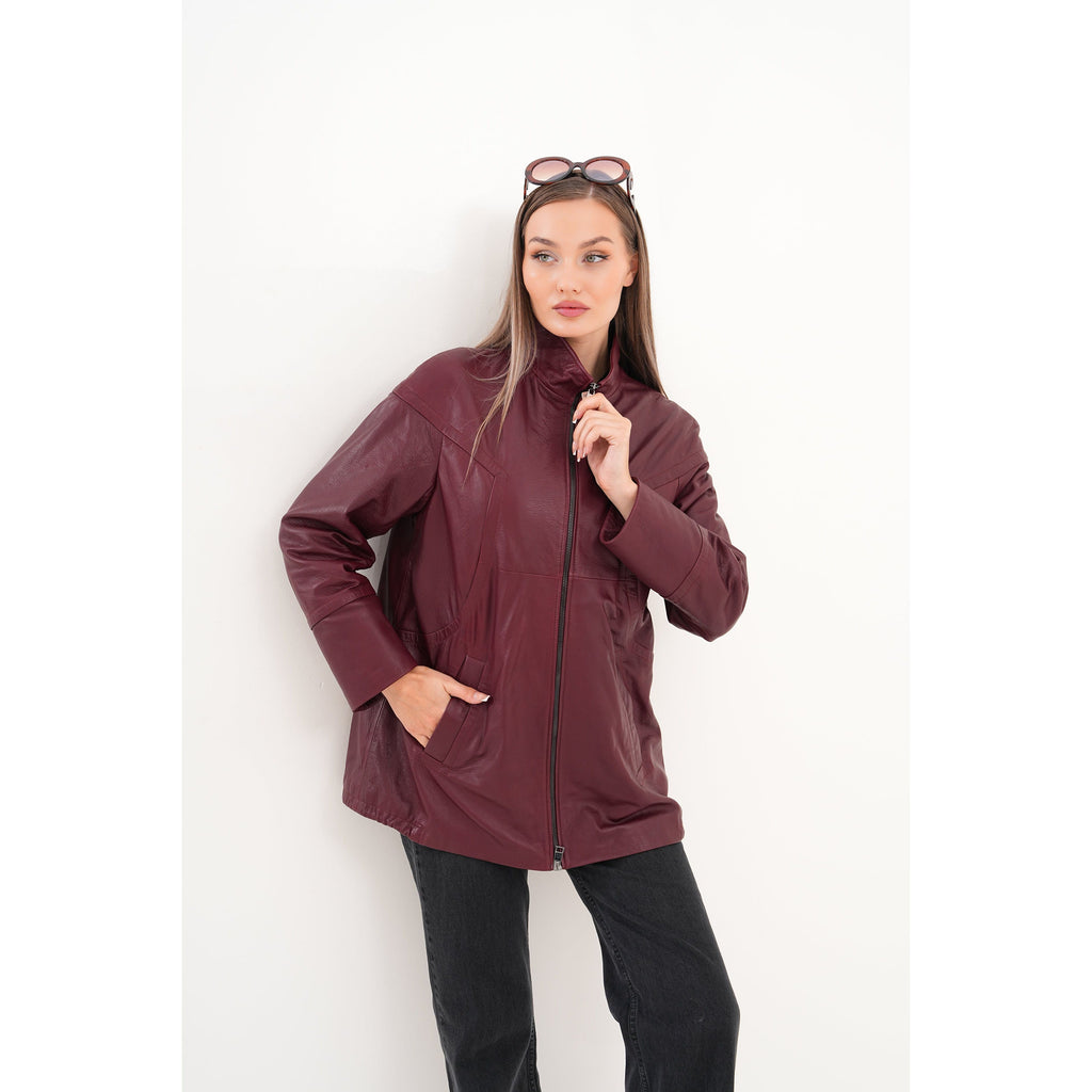 The Sierra Burgundy Leather Women Jacket