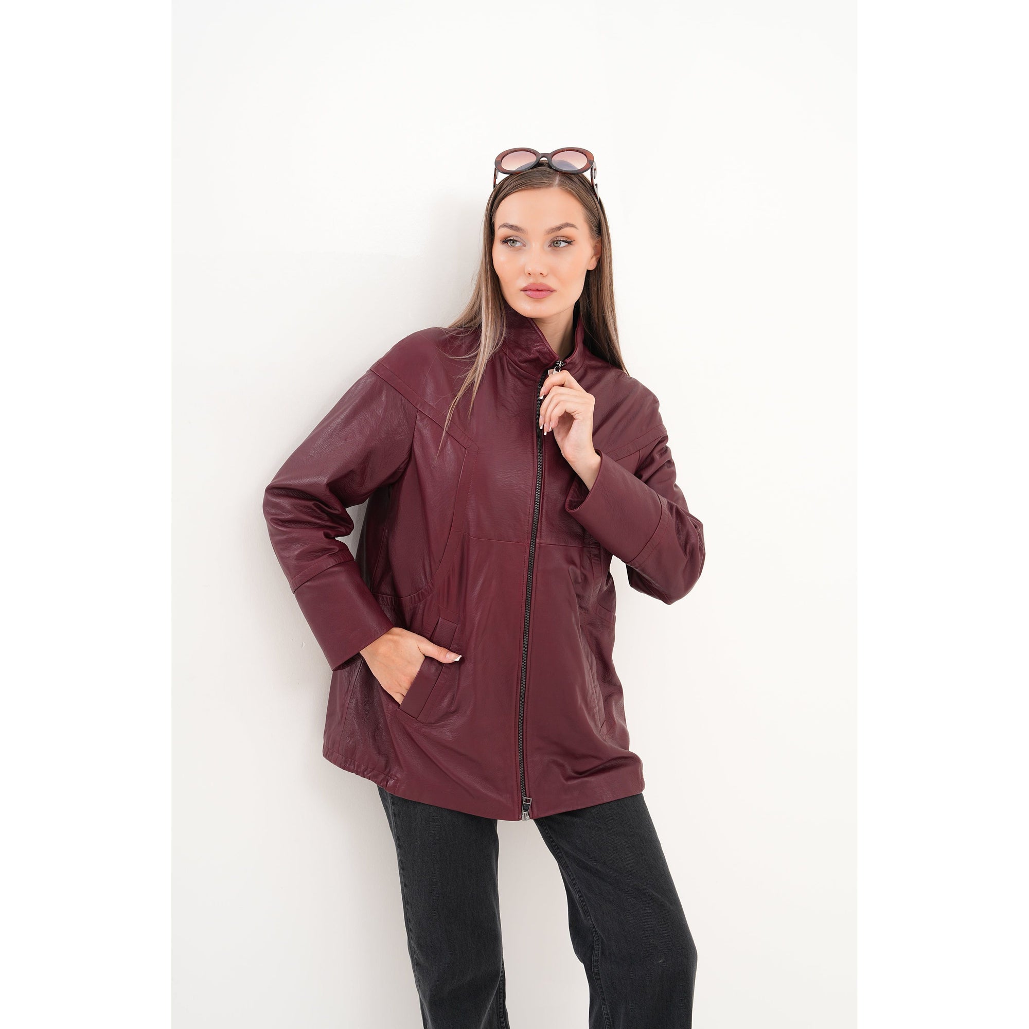 The Sierra Burgundy Leather Women Jacket