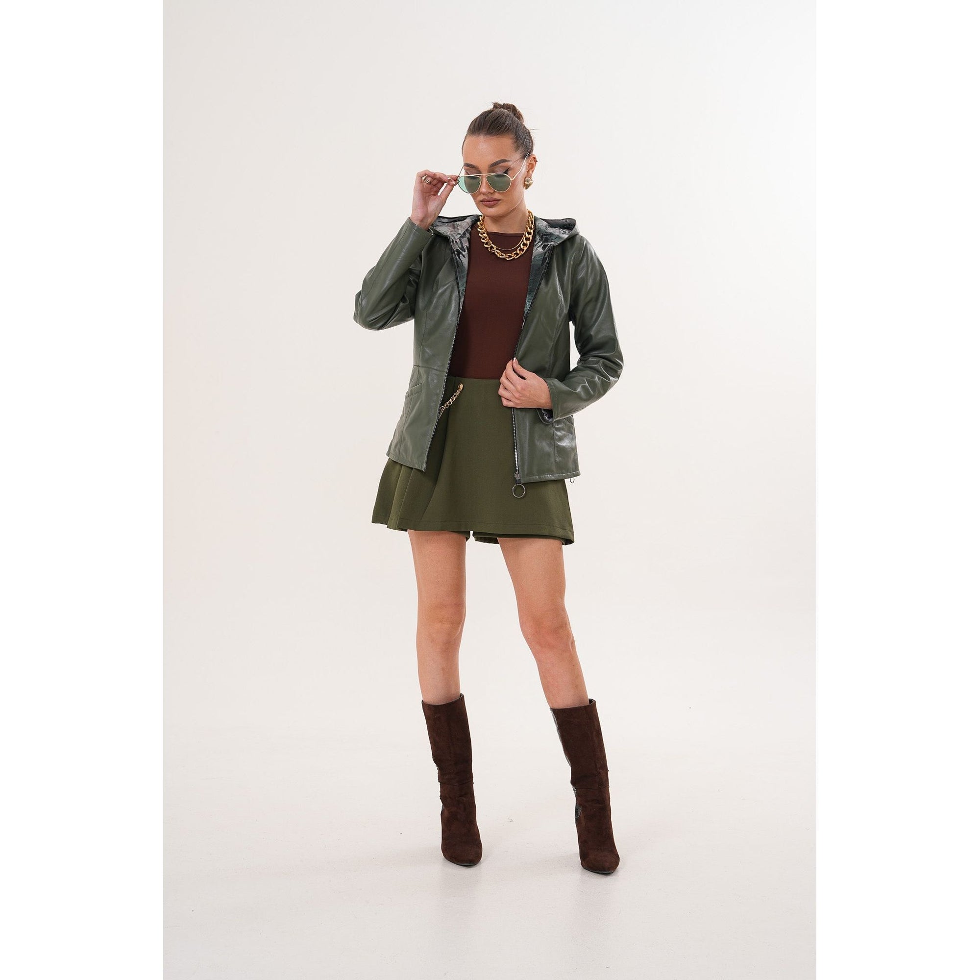 The Avelyn Reversible Olive Green Leather Women Jacket