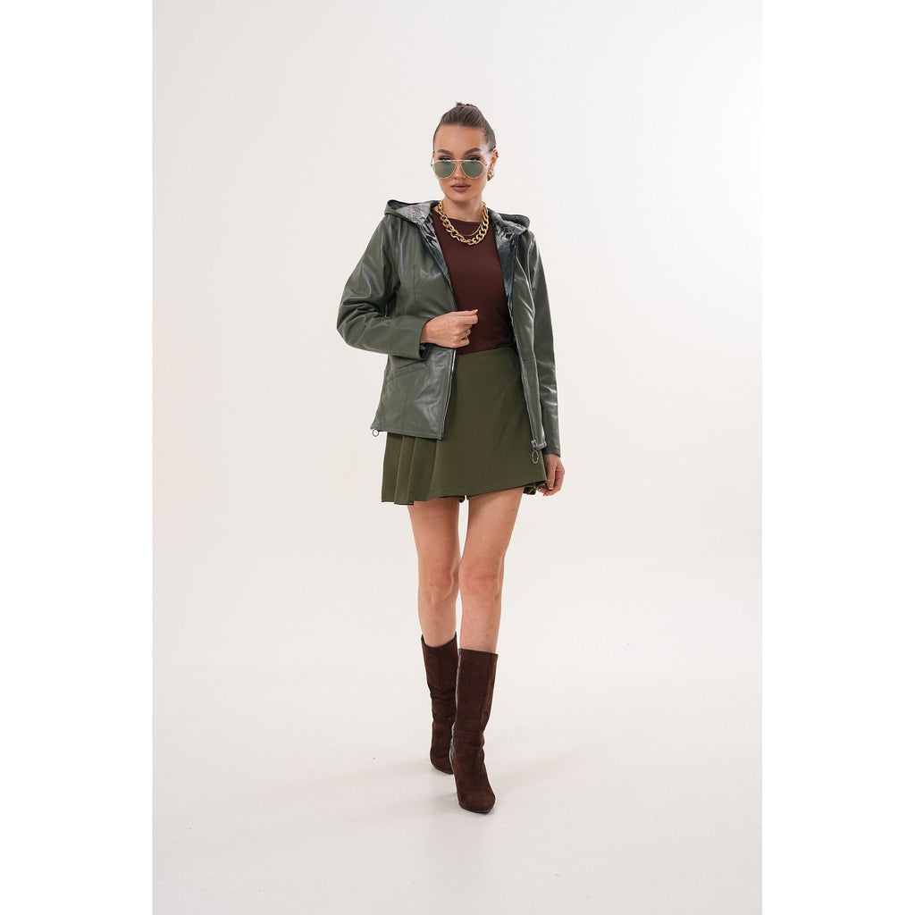The Avelyn Reversible Olive Green Leather Women Jacket