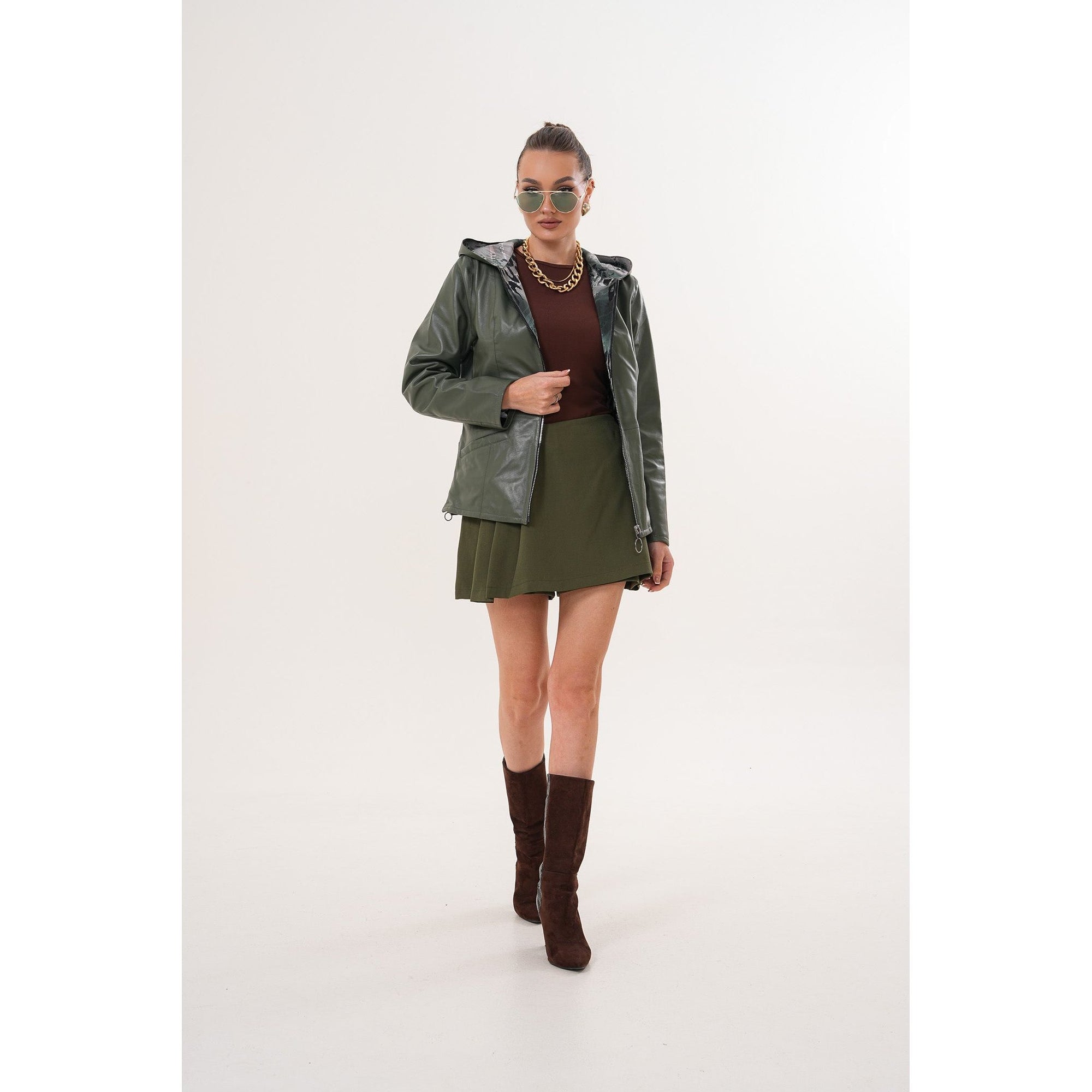 The Avelyn Reversible Olive Green Leather Women Jacket