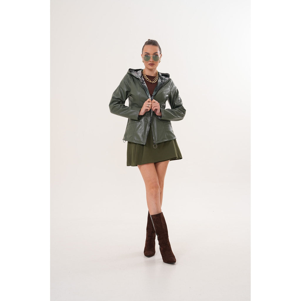 The Avelyn Reversible Olive Green Leather Women Jacket