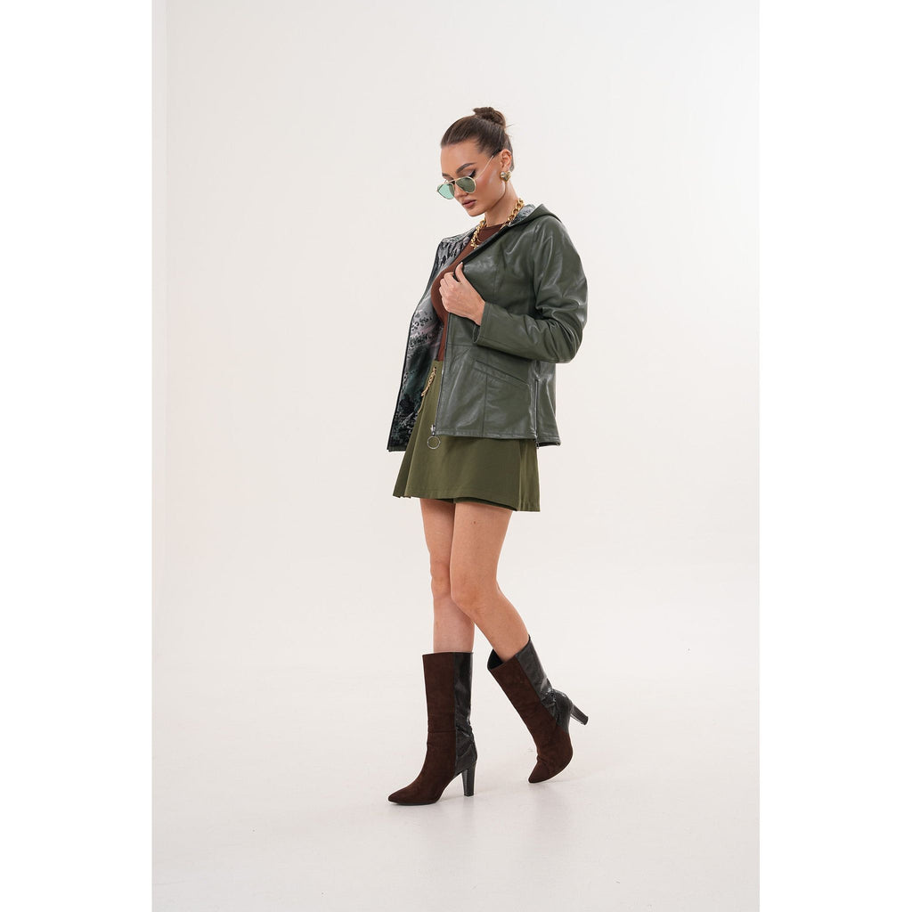 The Avelyn Reversible Olive Green Leather Women Jacket