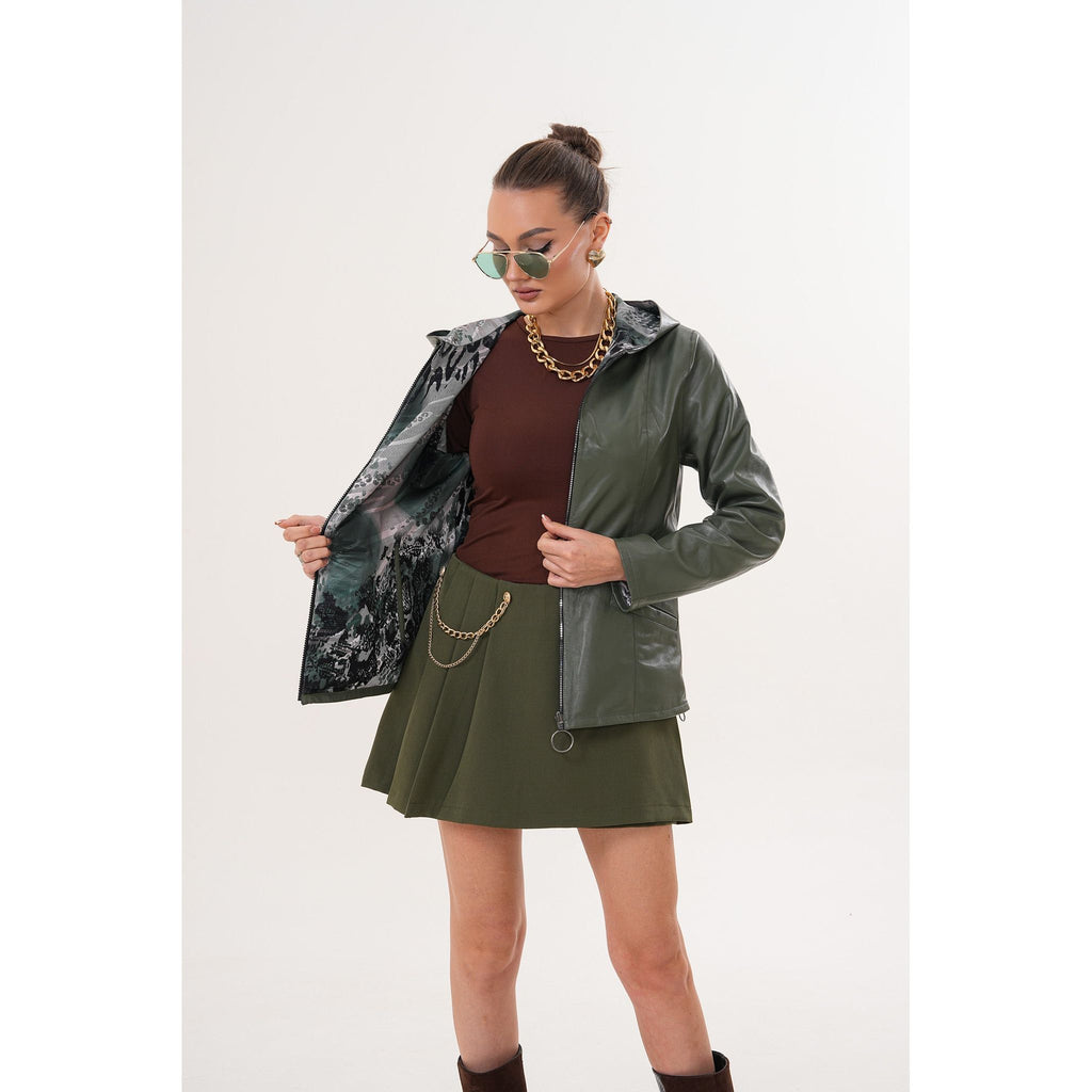 The Avelyn Reversible Olive Green Leather Women Jacket